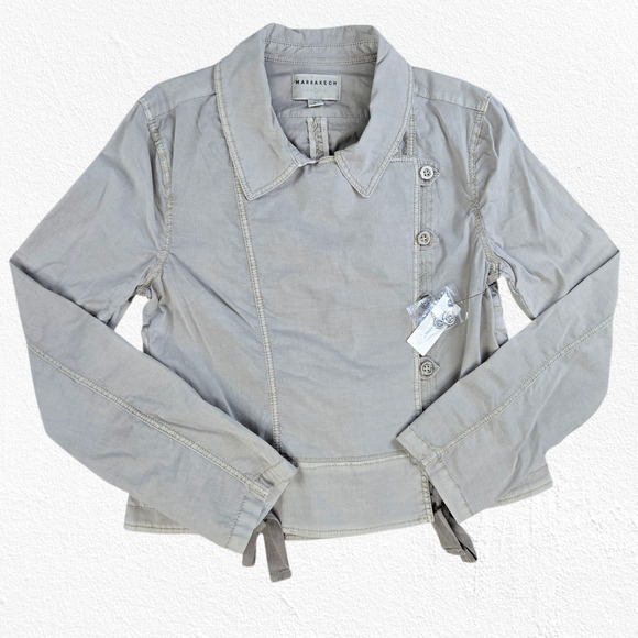 Marrakech Pearl Gray Cotton Jacket Asymmetrical Button Utility Coat Size Large - Picture 1 of 11